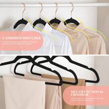 50 Pack Velvet Hangers, Non Slip Felt Hangers, Space Saving Clothes Hangers, Heavy Duty Coat Hangers, Slim Flocked Hangers, Suit Hanger For Adult Black/Rose Gold Hooks - 黑色 - 查看 3