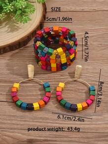 Bộ trang sức nữ 3 món phong cách Boho mùa hè thanh lịch, giản dị, làm từ gỗ hình khối nhiều màu sắc, gồm 1 vòng tay đính hạt tinh tế đa năng và 1 đôi bông tai dáng dài, thích hợp để phụ nữ và thiếu nữ đeo hàng ngày, đi nghỉ hè, dự tiệc bãi biển, lễ hội âm nhạc. - Nhiều màu - Xem 6