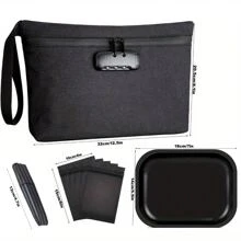 8 Pieces Smell Proof  Pouch With Combination Lock Aluminum Stash Jar Rolling Tray Travel Kit