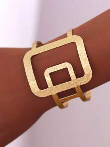 1入組時尚紋理質感幾何裝飾開口手鐲適合女士日常裝飾 - 金黃色 - 查看 1
