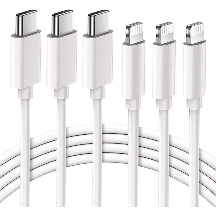 1/3/5入組充電線，蘋果Lightning轉USB C線，2.4A快速充電手機長充電器，適用於iPhone 12/11/11Pro/11Max/X/XS/XR/XS Max/8/7/6/5S/SE(白色，長度3.3英尺) - 白色 - 查看 1
