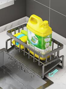 1 pieza Con soporte para trapos, soporte de plástico para drenaje de fregadero de cocina, soporte para drenaje de esponja, para recolección de suministros de limpieza de cocina y baño. - Gris - Ver 1