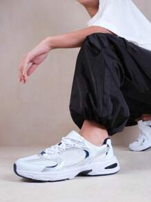 Where’s That From ECHO FASHION LACE UP TRAINERS WITH MESH DETAIL IN FAUX LEATHER - Silver Navy - View 2