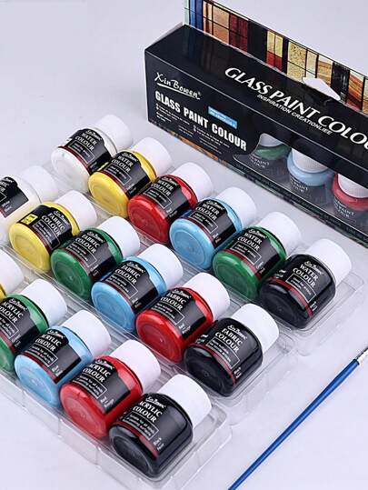 6 色/套装 玻璃、纺织品、广告水彩丙烯颜料套装，25ml/色 适用于绘画和涂鸦 返校,返校,学校用品