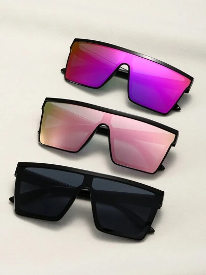 1 件超大方形无缝户外运动摩托车防风时尚眼镜，男女通用 Y2K 时尚，适合夏季海滩度假、户外、旅行