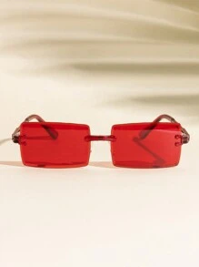1pc Unisex Red Rimless Square Fashion Decorative Glasses For Party Beach Vacation Halloween Beach Accessories For Women Glasses Shades Basics Fall Winter Women Outfits Clothes Business Casual Gifts - Burgundy - View 2