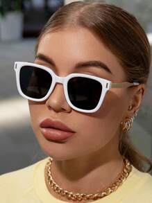 Vintage Square Frame & Thick Frame Plastic Sunglasses, Classic Design For Outdoor, Travel, Beach, Vacation, Uv Protection Elegant Sunglasses Beach Sun Glasses Christmas Basics And Suit For Sweater Jeans Sweatpants Hoodie Jackets Dress And Long Sleeve Shirt Fashionable Shade Elegant Outfit Family Outings Travel Vacation Holiday For Summer Beach Vacation,Outdoor,Travel - Multicolor - View 3