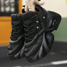 Men's Platform Chunky Shoes New Style 10cm Height Increasing Sneakers, Casual Sports Shoes, Solid Color Fashionable Couples Shoes - Black - View 3
