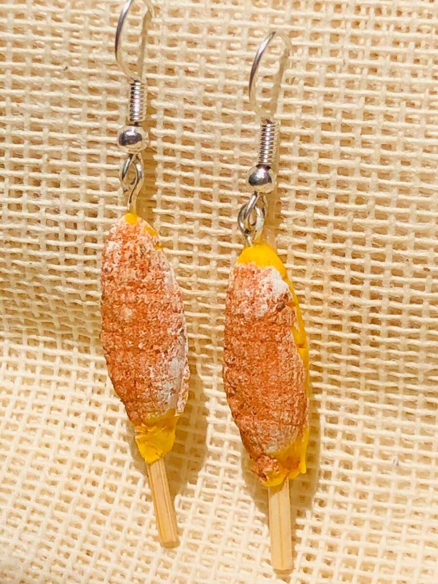 Earrings, Dangle Earrings With Corn, Cob, Corn, Cute Design - Yellow - View 1