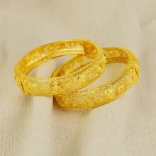 4 件迪拜 24K 镀金女士手链，奢华珠宝设计师手链，适合非洲和阿拉伯批发新娘婚礼 - 金黃色 - 查看 6