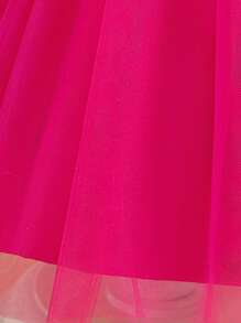 Vestido de princesa de tul de malla con lentejuelas para niñas, adecuado para niña de las flores, fiesta y elegante, sin diadema - Rosa Fucsia - Ver 7