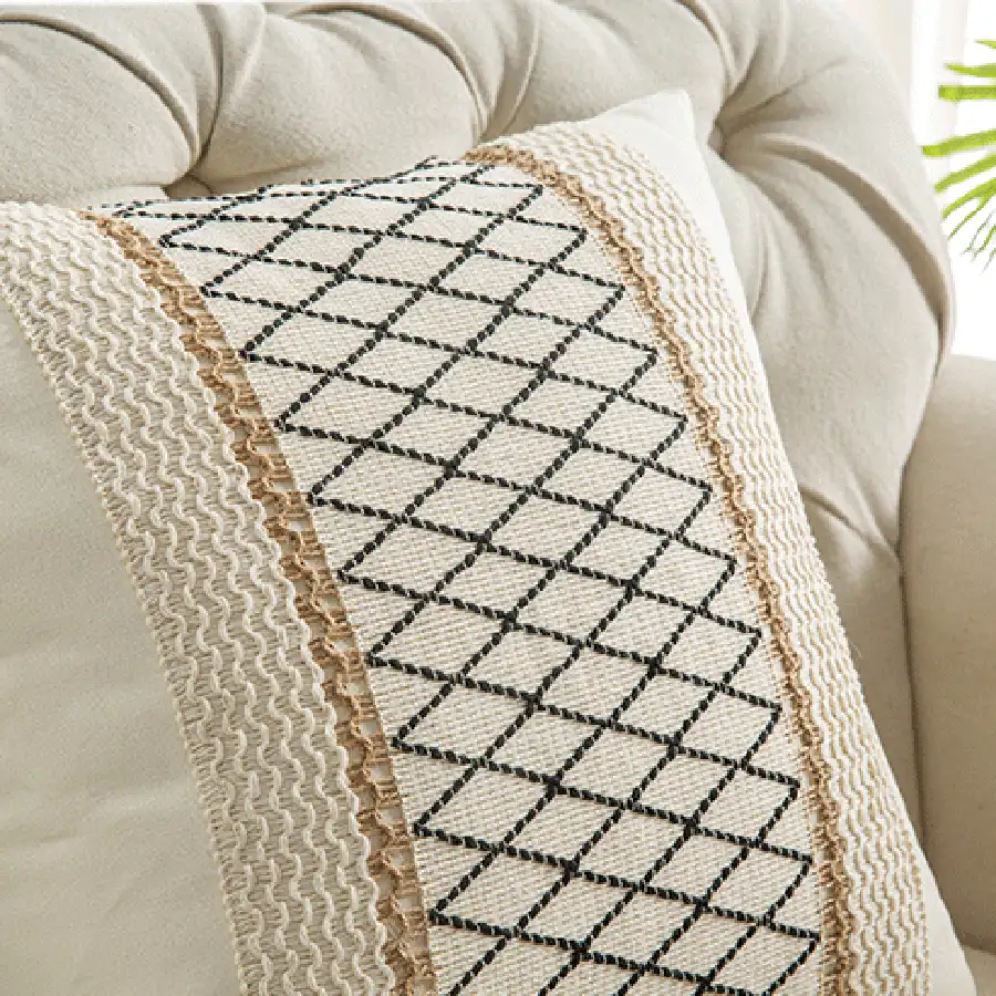 1 件波西米亚亚麻方形枕套，装饰性腰枕套，柔软舒适的汽车靠垫套，用于床上用品家庭卧室客厅沙发装饰枕套，18*18 英寸（仅枕套） - 卡其網格 - 查看 9