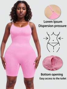 1pc Plus Size Full Body Shapewear Bodysuit For Women Tummy Control Body Shaper Thigh Slimmer Shorts Seamless Sculpting Underwear Open Crotch Bodysuit - Pink - View 2