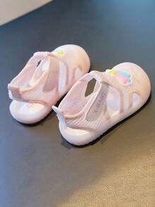 1 Pair Fashion Cute Rainbow Sandals For Toddlers 1-3 Years Old, Spring/Summer Indoor/Outdoor Wear, Breathable Mesh Design, Non-Slip Soft Bottom, Thick Sole, Durable Toe Protection, Low-Top, Magic Tape Closure Casual Sport Shoes