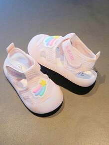 1 Pair Fashion Cute Rainbow Sandals For Toddlers 1-3 Years Old, Spring/Summer Indoor/Outdoor Wear, Breathable Mesh Design, Non-Slip Soft Bottom, Thick Sole, Durable Toe Protection, Low-Top, Magic Tape Closure Casual Sport Shoes
