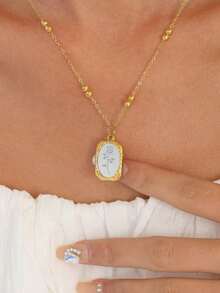 花卉玫瑰吊墜不鏽鋼項鍊女性鎖骨鏈珠寶情侶紀念品禮物 - 彩色 - 查看 1