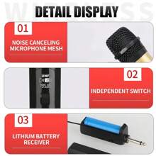 Micrófono inalámbrico universal con amplificador de audio para el hogar, consola de mezcla, transmisión en vivo, micrófono todo en  con capacidad de  a dos. - Dorado - Ver 7