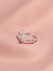 1 anillo de estrella con diamantes de doble capa y diseño no convencional con apertura entrecruzada