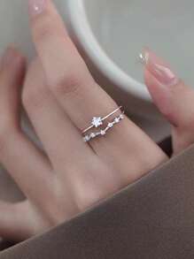 1 anillo de estrella con diamantes de doble capa y diseño no convencional con apertura entrecruzada