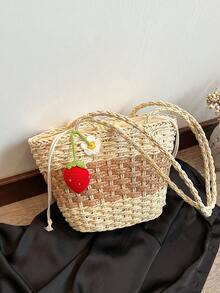 ZENIANGPN Túi cỏ dệt thời trang, Túi tote đi biển đơn giản và đa năng, Túi đeo vai, Túi tote, Túi xách - Nhiều màu - Xem 3