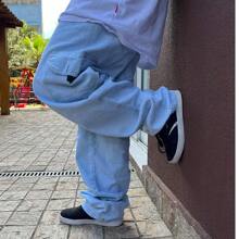 KIT 2 Calças cargo,  jeans clara dazzling com Cinza OU preta contraste oversized SARJA - Preto e Branco - Visão 5
