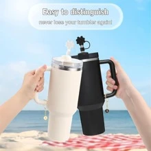 4PCS Personalized Accessories For  Cups,2PCS Initial Letter Charms With 2PCS Flower Straw Covers For  20-40OZ Tumbler With Handle, Silicone Straw Toppers Caps(Black&White)