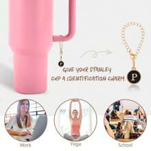 4PCS Personalized Accessories For  Cups,2PCS Initial Letter Charms With 2PCS Flower Straw Covers For  20-40OZ Tumbler With Handle, Silicone Straw Toppers Caps(Black&White)