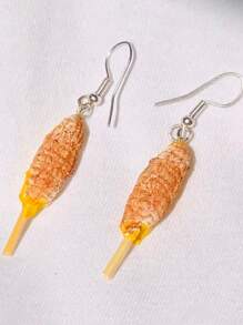 Earrings, Dangle Earrings With Corn, Cob, Corn, Cute Design - Yellow - View 2