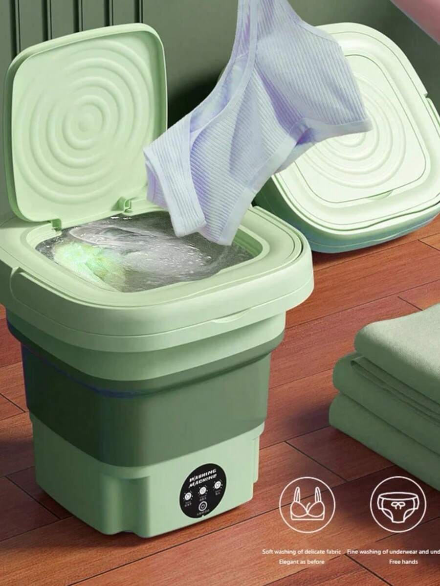 Minil 8 Liter High Capacity Portable Folding Washing Machine With 3 Deep Cleaning Modes, Semi-Automatic Washing With Gentle Spin Drying - Green - View 1