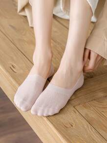 5 pares de calcetines invisibles de verano sin cordón para mujer con malla de silicona antideslizante en color sólido (sin cartón)