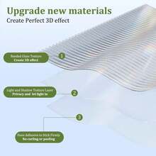 1pc Reeded Glass Window Privacy Film, Fluted Glass Window Film 3D Decorative Vinyl Window Cling UV Blocking Frosted Window Decals Adhesive 16x40 In,Transparent - Thick Stripes - View 5