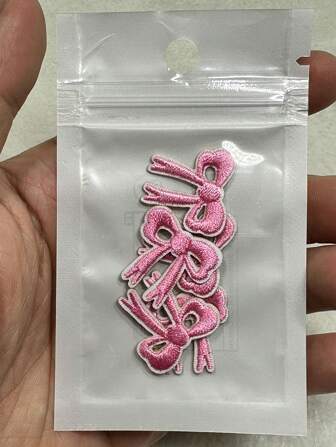 aprille 5pcs Self-Adhesive Cartoon Mini Red Pink Embroidery Bow Patches For Kids Clothing Shoes T-Shirt Dress Iron On Clothes Appliques