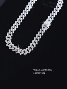 CVNANA 1 件歐美時尚嘻哈鑲鑽嘻哈風格男士饒舌潮流項鍊各種尺寸 - 銀色 - 查看 16