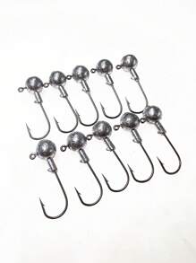 One Box Of 10 Silver Imitation Bottom Fishing Hook With Lead Head And T-Shaped Soft Lure For Largemouth Bass And Gunnels