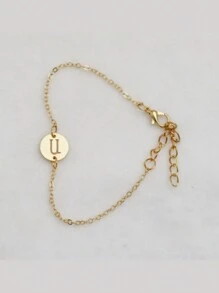 1 件新款简约 A-Z 首字母徽章镂空情侣手链，K 镀金金属链式手链，女士珠宝礼物（手工制作，表面略有痕迹） - 銀色 - 查看 40