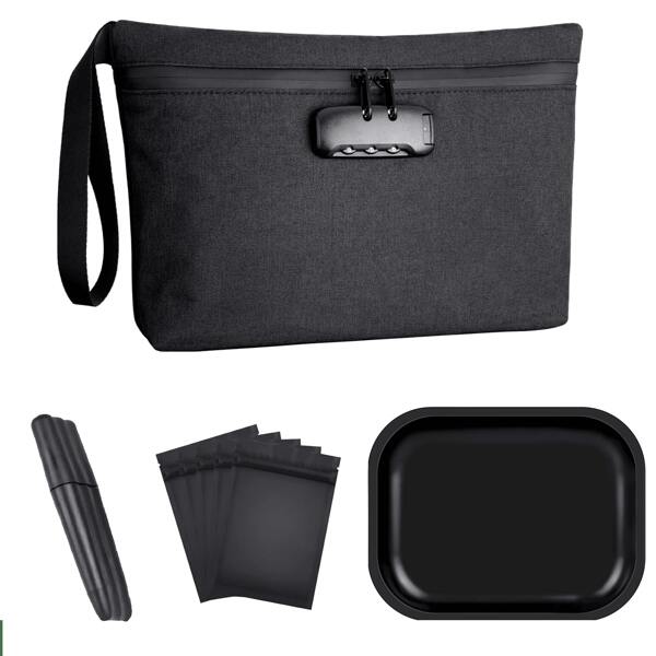 8 Pieces Smell Proof  Pouch With Combination Lock Aluminum Stash Jar Rolling Tray Travel Kit