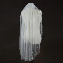 1 chiếc khăn voan cô dâu phong cách Châu Âu thủ công kèm lược, phụ kiện tóc voan lưới ngọc trai một lớp dùng cho chụp ảnh cưới, trang phục mùa thu dành cho phụ nữ - Nhiều màu - Xem 8