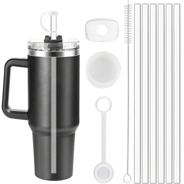 6 paquetes de pajitas reutilizables de repuesto para los vasos de 30 Oz y 40 Oz H2.0 con asa, con juego de tapones anti-derrames, cepillo de limpieza y tapa protectora para accesorios de vaso, cocina, regalo de Navidad