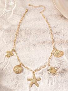 One Shell, Starfish, Seashell, And Turtle Pendant, European And American Ocean Vacation Style Women Necklace.