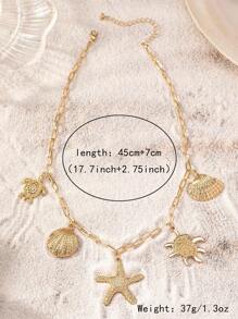 One Shell, Starfish, Seashell, And Turtle Pendant, European And American Ocean Vacation Style Women Necklace.