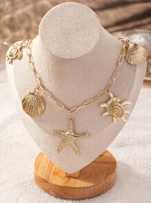 One Shell, Starfish, Seashell, And Turtle Pendant, European And American Ocean Vacation Style Women Necklace.