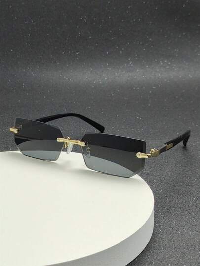 قطعة واحدة نظارات شمس معدنية دائري رمادي اللون بزخرفة هندسية موضة للرجال، ملحقات شاطئية للنظارات، تصلح مع السترات الصوفية والقمصان والبنطلونات الجلدية وبنطلونات الحمولة للصيف والإجازات والخروج للخارج والسفر