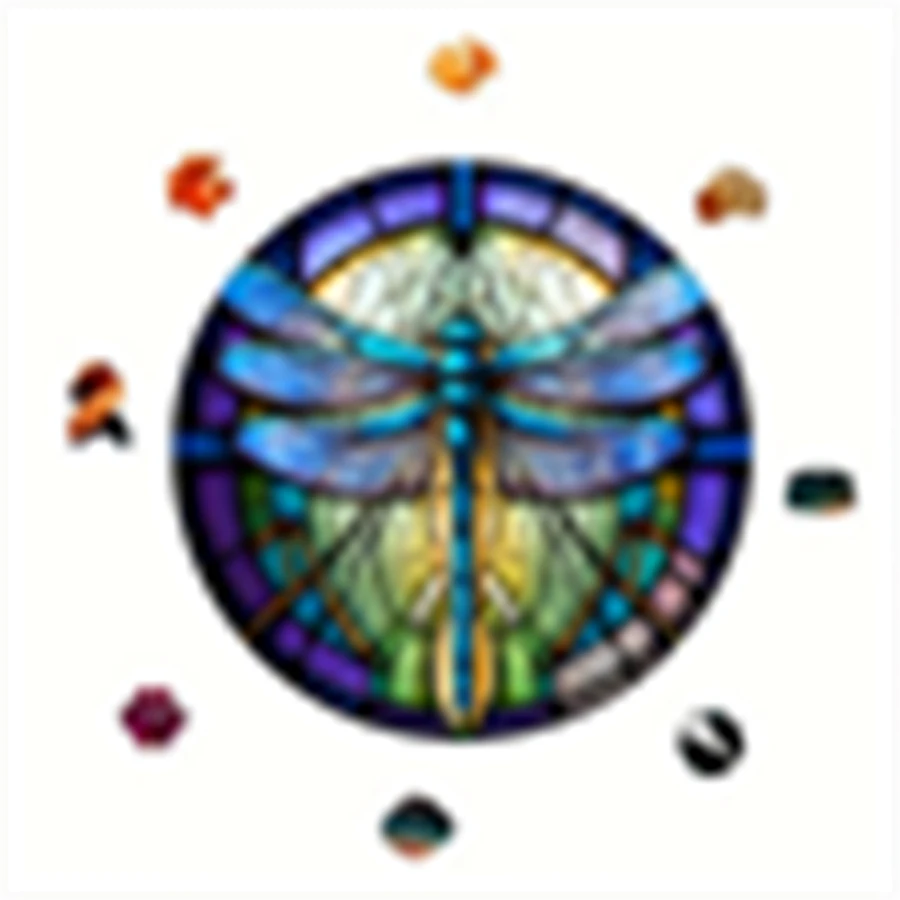 紫色蜻蜓木制拼图，独特不对称动物形状木质拼图，益智益智玩具，具有挑战性的家庭游戏礼物 - 彩色 - 查看 1