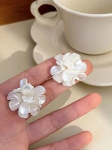 1pair French-Style White Luxury Wedding Bridal Flower Design Earrings For Daily Use. Valentine's Day Accessories,Summer,Jewellery - White - View 4