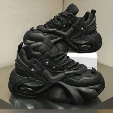 Men's Platform Chunky Shoes New Style 10cm Height Increasing Sneakers, Casual Sports Shoes, Solid Color Fashionable Couples Shoes - Black - View 2