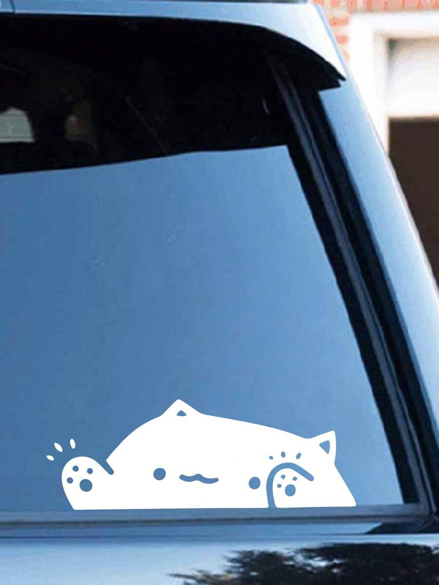 1入組白貓貼紙槓貼紙5in/12cm，適用於汽車窗戶、槓、牆壁、卡車SUV窗戶、牆壁、杯子、筆記型電腦車內飾品 - 白色 - 查看 1