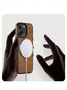 Capa de telefone empresarial com textura de couro e padrão de linha de carro e suporte de sucção magnética, compatível com iPhone 12/13/14/15 Pro Max - Castanho - Ver 6