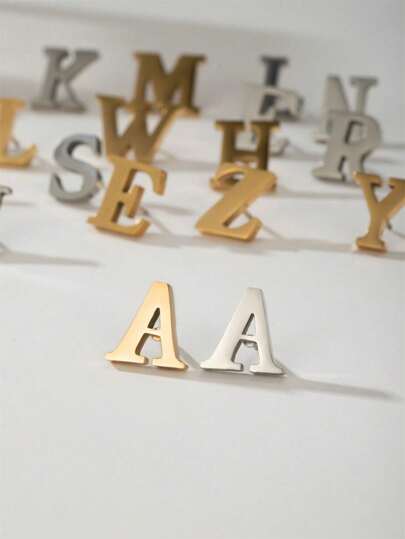 1 pieza Broche de acero inoxidable con letra mayúscula 26 elegante y sencillo de moda para mujer, joyería de verano, accesorio personal adecuado para regalar a amigos, compañeros de clase, novias, sorpresas para el Día de la Madre, accesorios del diario, del trabajo y la escuela, joyería Americana