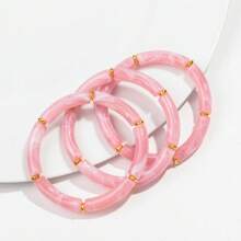 1 Set Of 3 Fashionable Bohemian Style Acrylic Colorful Curved Tubes Stretch Bracelets, Suitable For Women To Wear On Daily Basis - Three Piece Set - View 19
