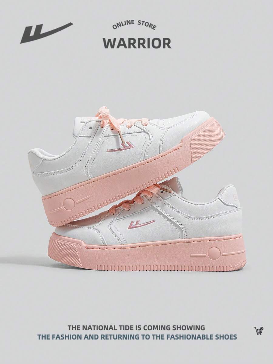 WARRIOR 1 双运动白色女式平底滑板鞋，夏季透气，前系带低帮户外步行运动白鞋